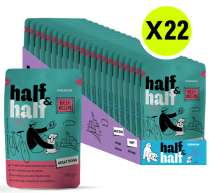 Half&Half Adult Dog Wet Food with Beef in Sauce - 100g x22 - Beef Recipe, Premium Complete Nutrition for Adult Dogs