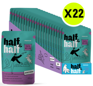 Half&Half Adult Dog Wet Food with Duck in Sauce - 100g x22 - Duck Recipe, Premium Complete Nutrition for Adult Dogs